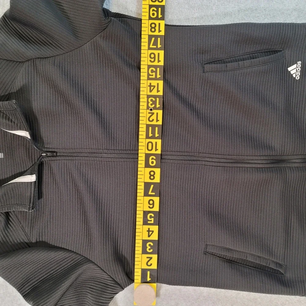 Adidas Golf Mens Black Full Zip Ribbed Jacket Mock Neck Thumbholes Large
